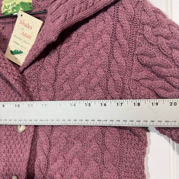 NWT Shades of Aran Ireland Merino Wool Cable Knit Hoodie Cardigan Sweater S Pink - Picture 6 of 10